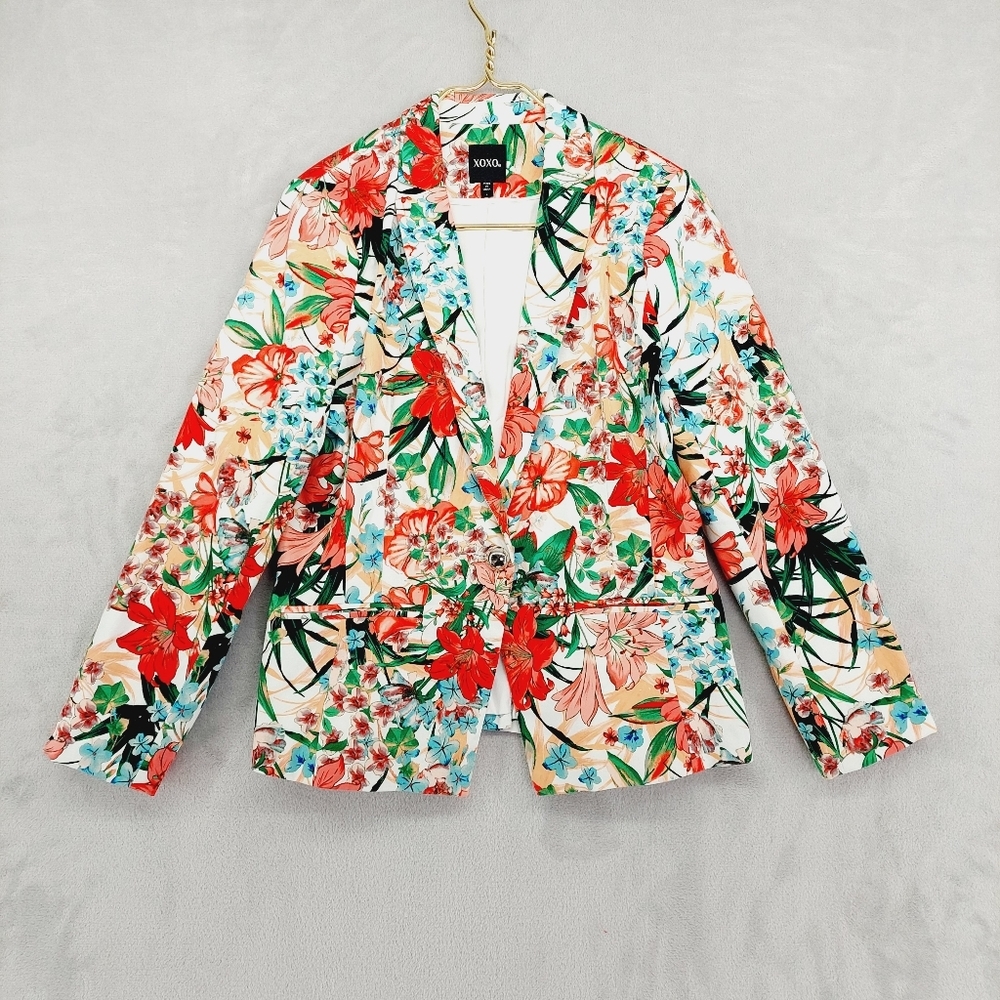 XOXO White Red Multi Floral Print One Button Blazer Jacket P1175